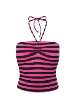 Vice Halterneck Tank Top Hot Pink Stripe