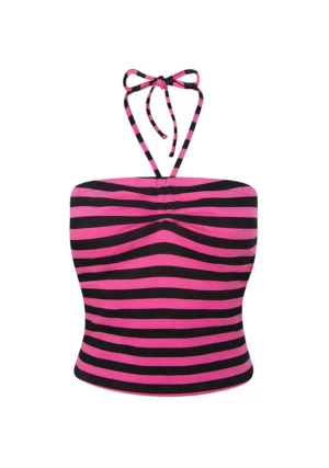 Vice Halterneck Tank Top Hot Pink Stripe