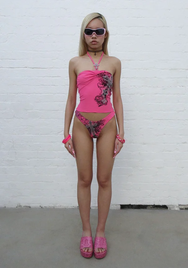 Vice Rhinestone Brazilian Bikini Bottoms Hot Pink-6