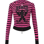 Vice Rhinestone Fitted Hoodie Hot Pink Stripe