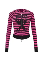 Vice Rhinestone Fitted Hoodie Hot Pink Stripe
