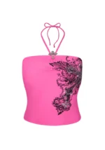 Vice Rhinestone Halterneck Tankini Top Hot Pink