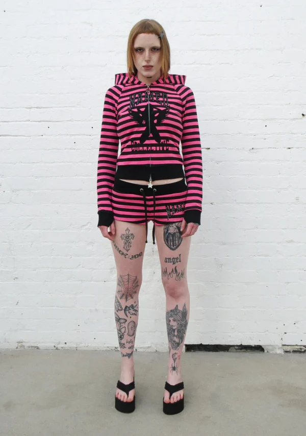 Vice Rhinestone Micro Shorts Hot Pink Stripe-2