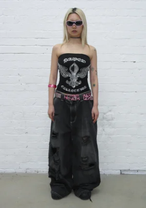 Vortex Rhinestone Tube Top Black-1
