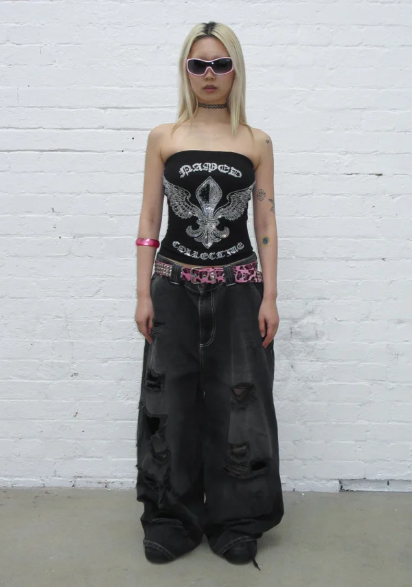 Vortex Rhinestone Tube Top Black-1