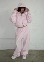 Allure 3d Chrome Crop ZIP Tracksuit Washed Baby Pink-1
