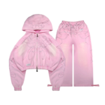 Allure 3d Chrome Crop ZIP Tracksuit Washed Baby Pink
