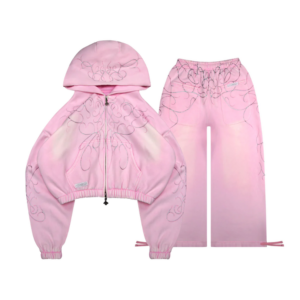 Allure 3d Chrome Crop ZIP Tracksuit Washed Baby Pink