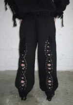 Bad Romance Lace Ribbon Oversized Sweatpants Black-2