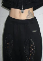 Bad Romance Lace Ribbon Oversized Sweatpants Black-3