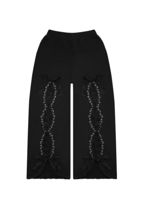 Bad Romance Lace Ribbon Oversized Sweatpants Black