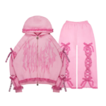 Bad Romance Lace Ribbon ZIP Tracksuit Baby Pink