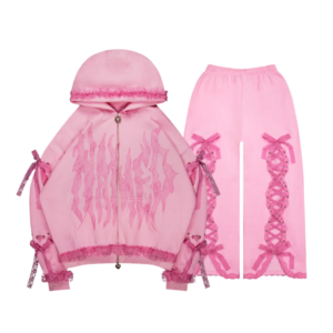 Bad Romance Lace Ribbon ZIP Tracksuit Baby Pink