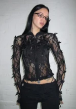Bad Romance Sheer Lace Sculpt Stretch ZIP Tracksuit Black-3