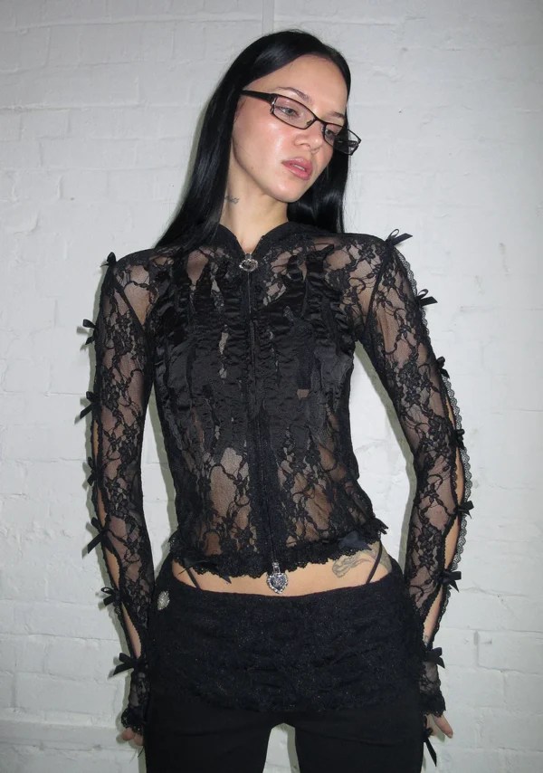 Bad Romance Sheer Lace Sculpt Stretch ZIP Tracksuit Black-3