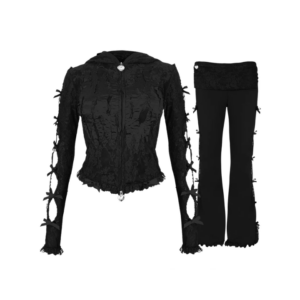 Bad Romance Sheer Lace Sculpt Stretch ZIP Tracksuit Black