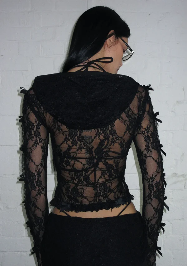 Bad Romance Sheer Lace Sculpt Stretch ZIP Tracksuit Black-4
