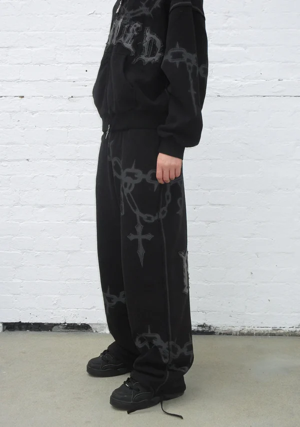 Chains Oversized Sweatpants Black-4