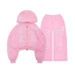 Confessions Embroidered Crop ZIP Tracksuit Baby Pink