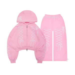 Confessions Embroidered Crop ZIP Tracksuit Baby Pink