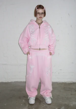 Confessions Embroidered Oversized Sweatpants Baby Pink-1