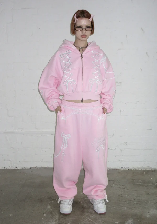 Confessions Embroidered Oversized Sweatpants Baby Pink-1