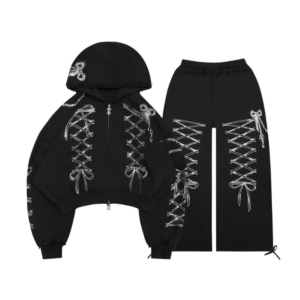 Confessions Rhinestone Crop ZIP Tracksuit Black