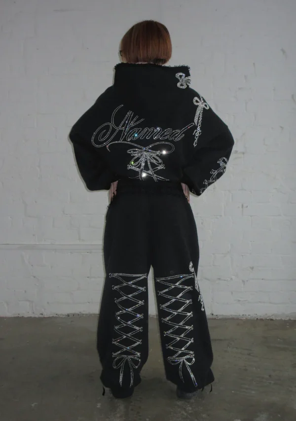 Confessions Rhinestone Oversized Sweatpants Black-2