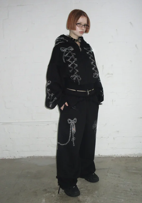 Confessions Rhinestone Oversized Sweatpants Black-5