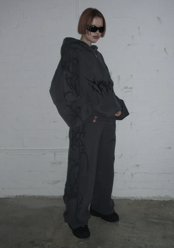 Crash Puff Print Oversized Sweatpants Charcoal-1