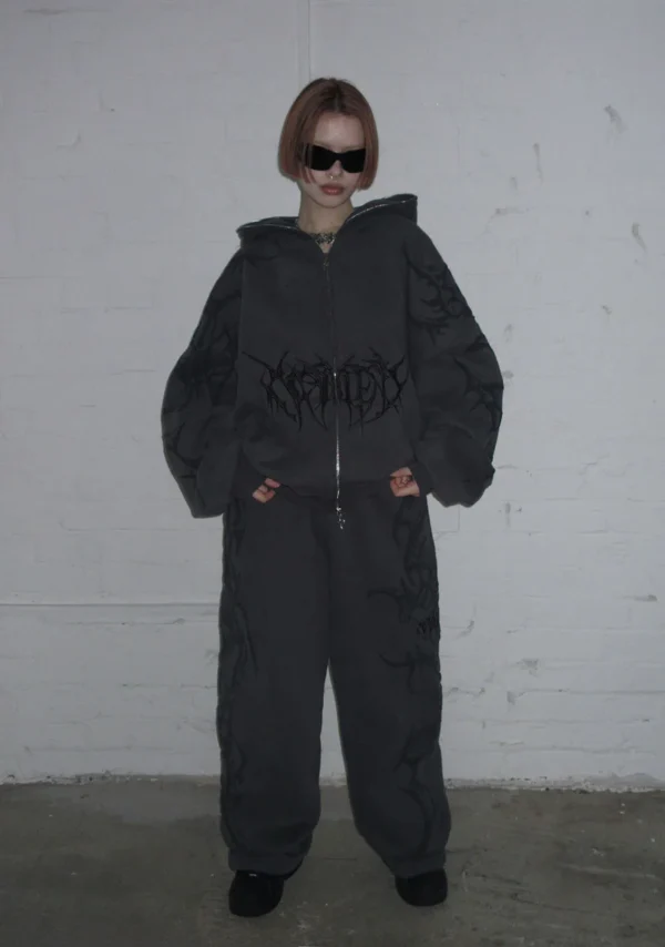 Crash Puff Print Oversized Sweatpants Charcoal-3