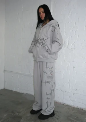 Crash Rhinestone Oversized Sweatpants Smoke Grey-1