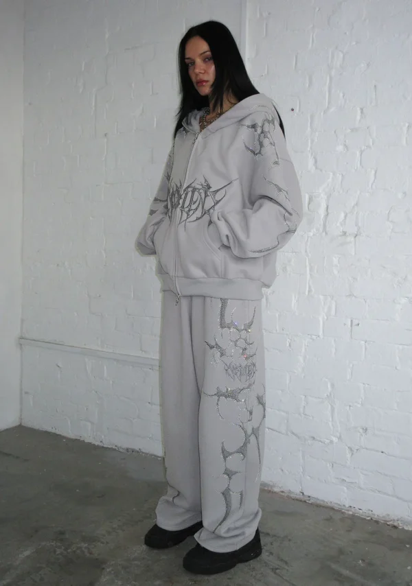 Crash Rhinestone Oversized Sweatpants Smoke Grey-1