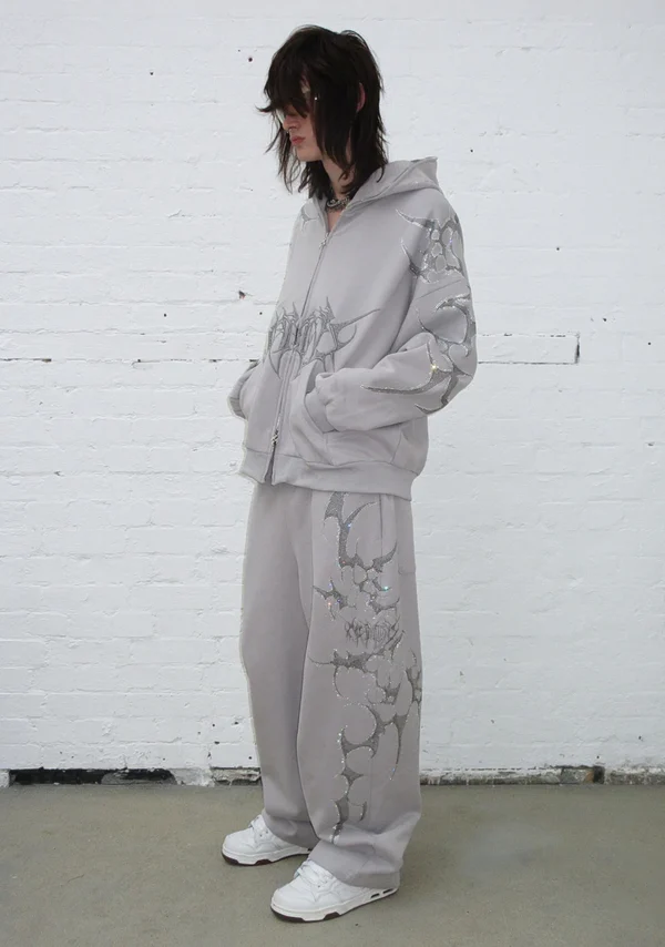 Crash Rhinestone Oversized Sweatpants Smoke Grey-2