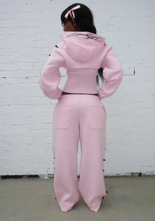 Crush Buckle Fitted Waist ZIP Tracksuit Baby Pink-2