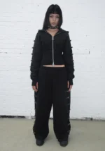 Crush Buckle Fitted Waist ZIP Tracksuit Black-1