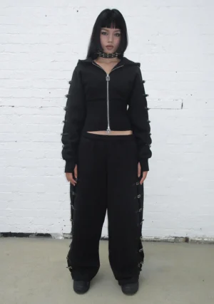 Crush Buckle Fitted Waist ZIP Tracksuit Black-1