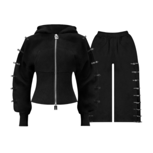 Crush Buckle Fitted Waist ZIP Tracksuit Black