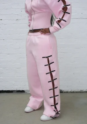 Crush Buckle Oversized Sweatpants Baby Pink-1