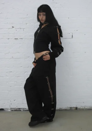 Crush Buckle Oversized Sweatpants Black-1
