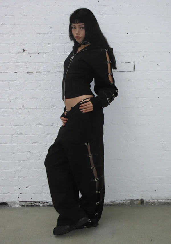 Crush Buckle Oversized Sweatpants Black-1