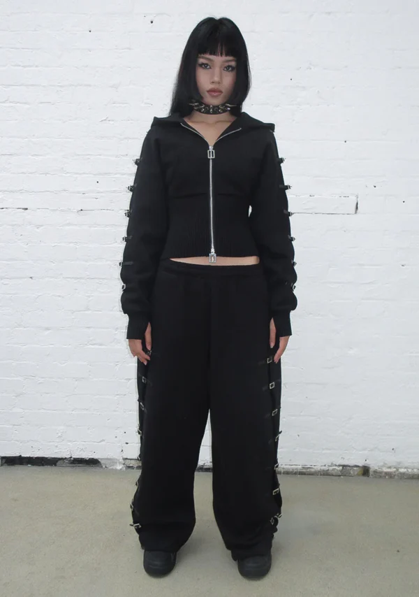 Crush Buckle Oversized Sweatpants Black-4
