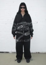 Crush Studded Belt Oversized Sweatpants Black-1