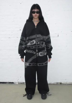 Crush Studded Belt Oversized Sweatpants Black-1
