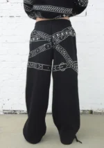 Crush Studded Belt Oversized Sweatpants Black-2