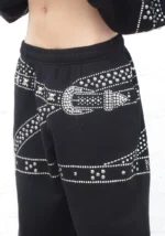 Crush Studded Belt Oversized Sweatpants Black-3