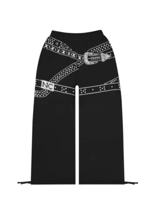 Crush Studded Belt Oversized Sweatpants Black