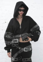 Crush Studded Belt Oversized Sweatpants Black-4