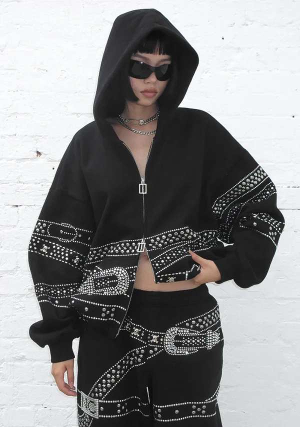 Crush Studded Belt Oversized Sweatpants Black-4