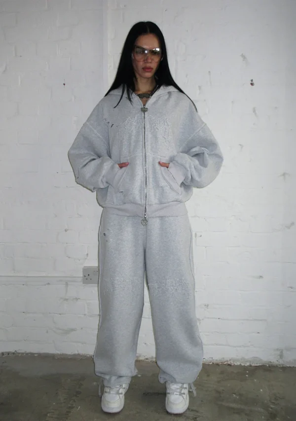 Curse Distressed ZIP Tracksuit Grey Marl-1